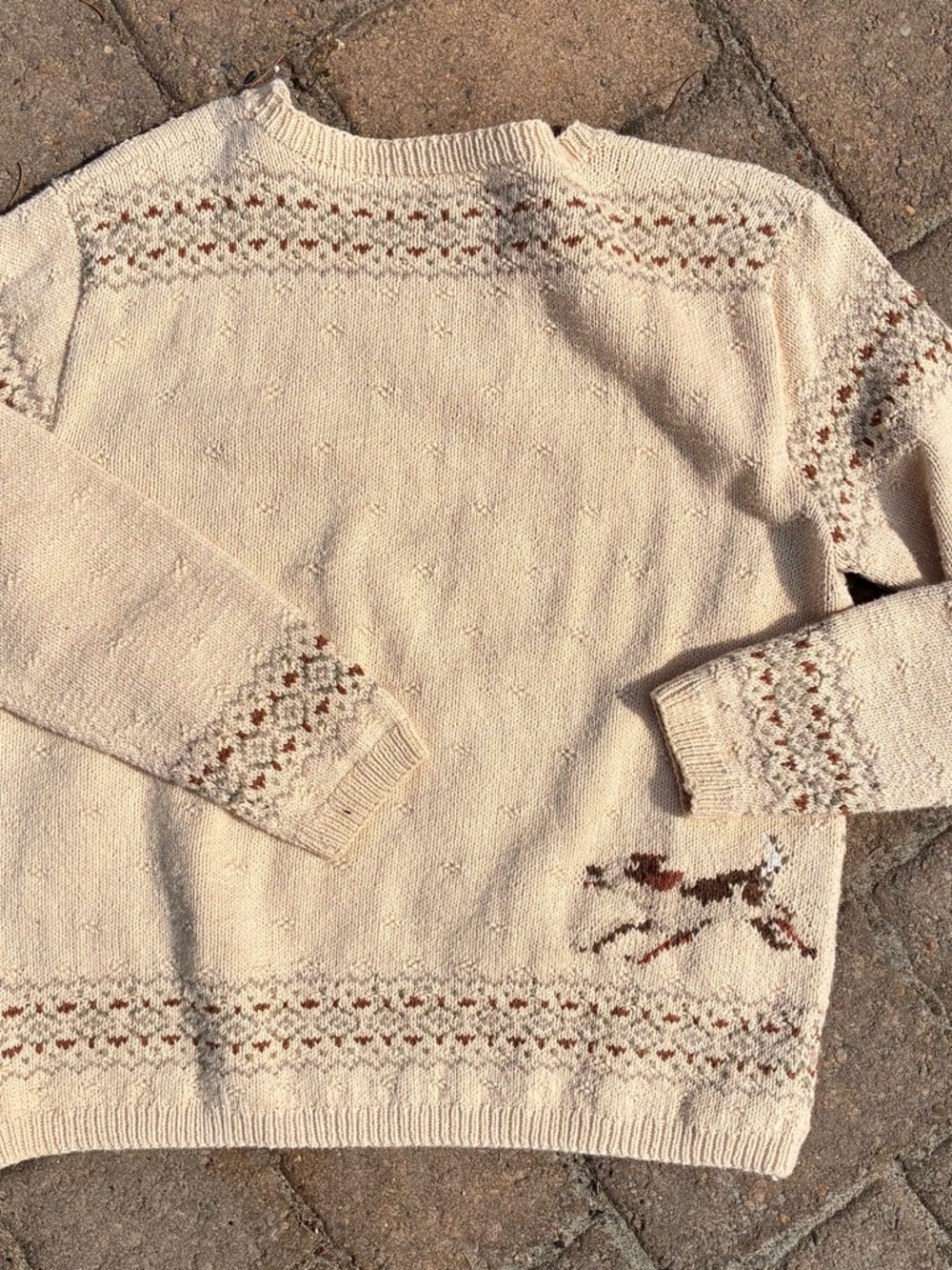 Vintage Ralph Lauren Beige Crewneck Sweater with Equestrian Scene - Picture 3 of 4